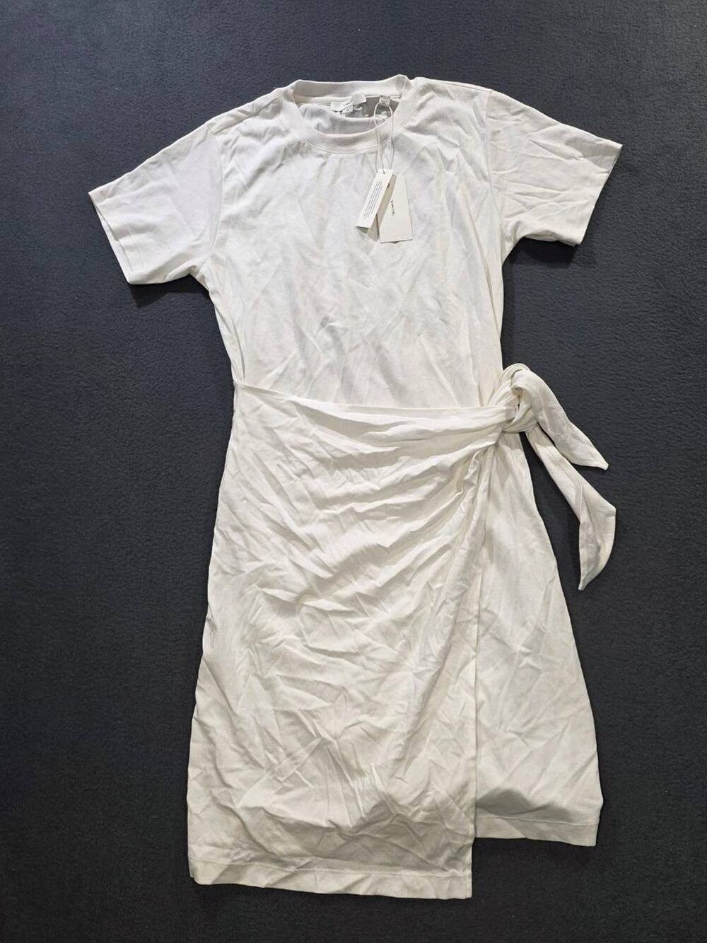 Vince Side-Tie T-shirt Faux Wrap Dress Short Sleeve-Knee Length White SP A010416